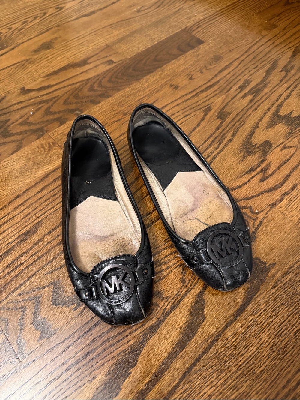 Michael Kors Black Leather MK Logo Ballet Flats